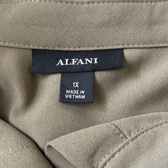 Alfani Olive Green Long Sleeve Button Down Shirt Dress Size 1X - Picture 9 of 11